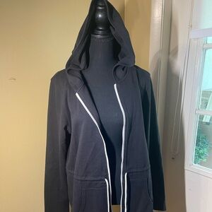 Belle by Kim Gravel Woman’s Sz Small Black Long Hooded Full Zip Cotton top.